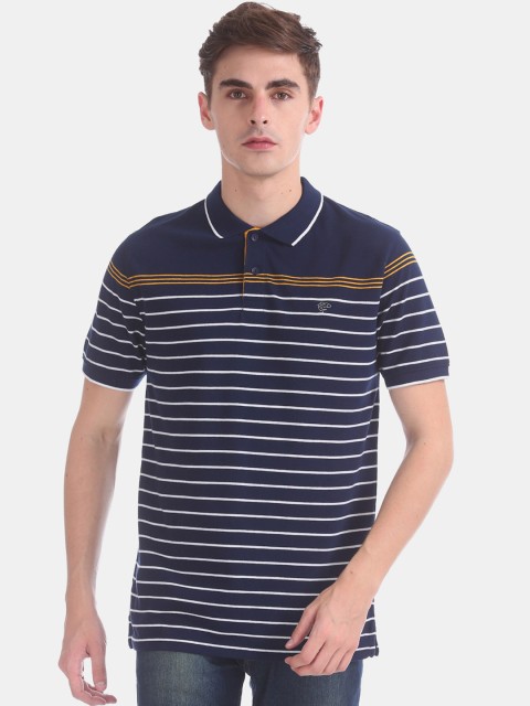 

Ruggers Men Navy Blue Striped Polo Collar T-shirt