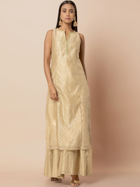 

INDYA Women Beige Chanderi Straight Kurta