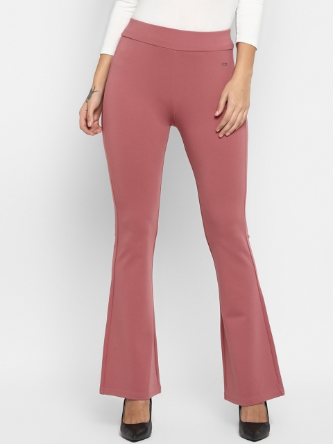 

FOSH Women Peach-Coloured Comfort Loose Fit Solid Bootcut Trousers