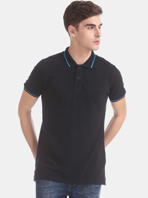 

Ruggers Men Black Solid Polo Collar T-shirt