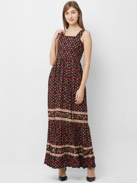 

109F Women Black Floral Print Maxi Dress