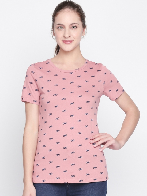 

Honey by Pantaloons Women Pink Printed Round Neck Pure Cotton T-shirt