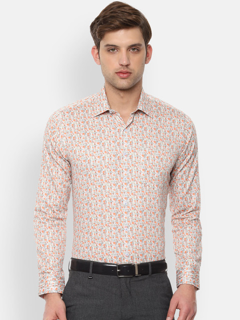 

Van Heusen Men Peach-Coloured Slim Fit Printed Formal Shirt