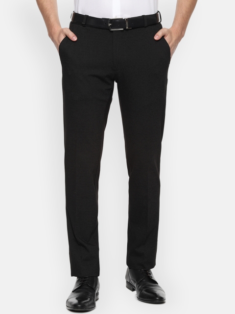Van Heusen Men Black Slim Fit Solid Formal Trousers