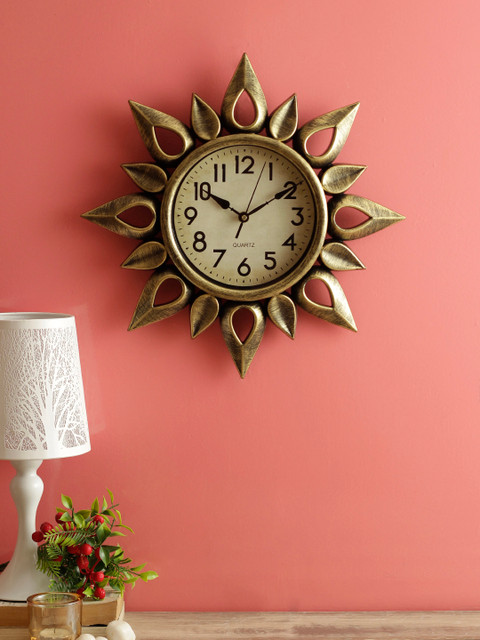 

House Of Accessories Gold-Toned Round Solid Analogue Wall Clock