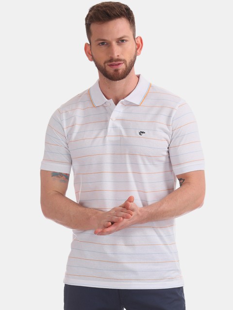 

Ruggers Men White Striped Polo Collar T-shirt