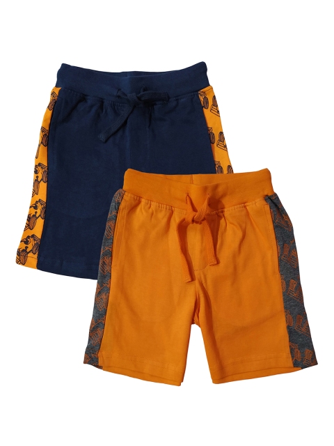 KiddoPanti Boys Pack of 2 Orange Printed Regular Fit Regular Shorts