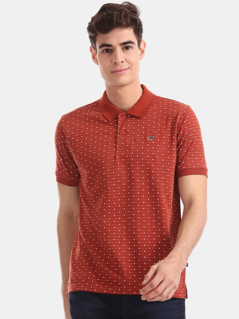 

Ruggers Men Rust Brown Printed Polo Collar Pure Cotton T-shirt