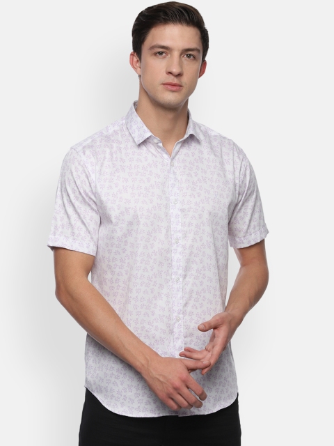 

V Dot Men White & Lavender Slim Fit Printed Casual Shirt