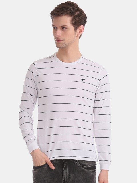 

Ruggers Men White & Black Striped Round Neck T-shirt