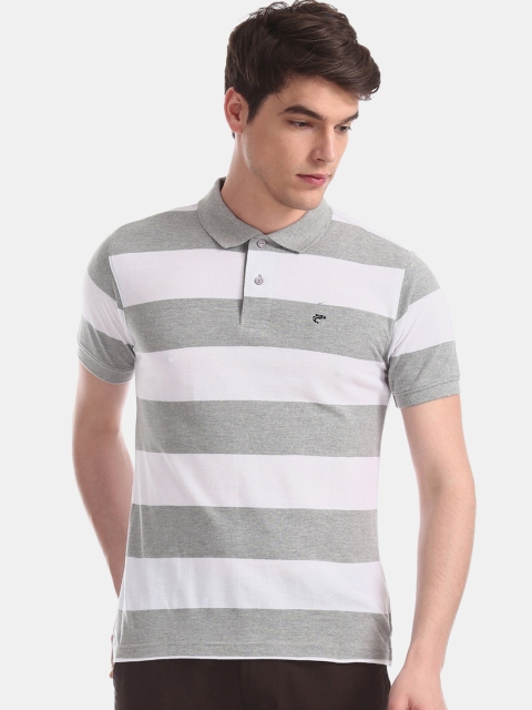 

Ruggers Men White & Grey Striped Polo Collar T-shirt
