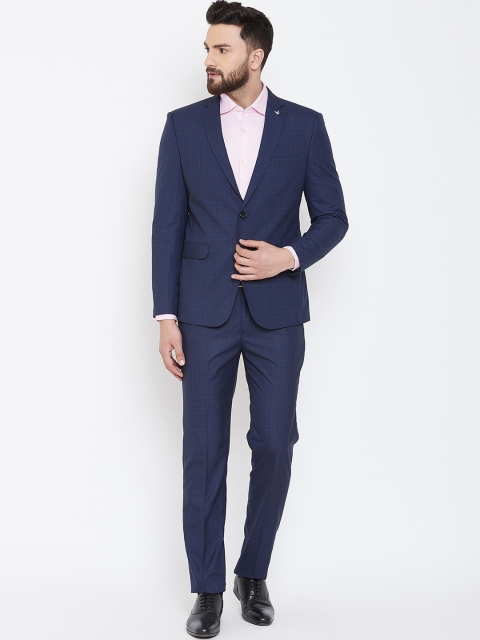 

Canary London Men Navy Blue Checked Single-Breasted Slim-Fit 2 Piece Formal Suit