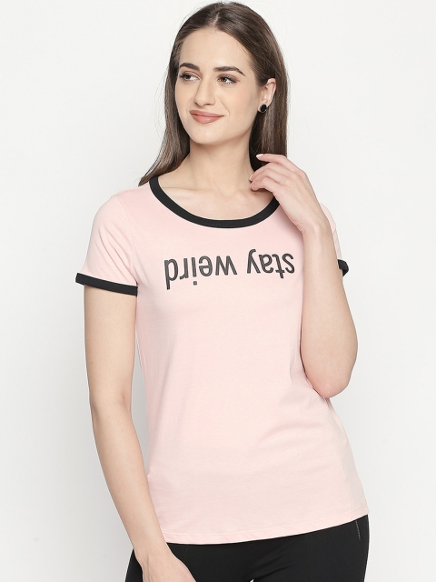 

Honey by Pantaloons Women Pink Printed Round Neck Pure Cotton T-shirt