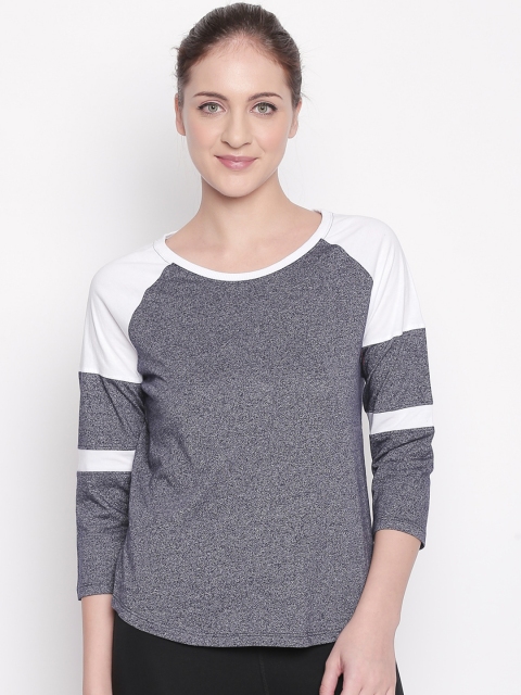 

Ajile by Pantaloons Women Blue & White Colourblocked Round Neck T-shirt