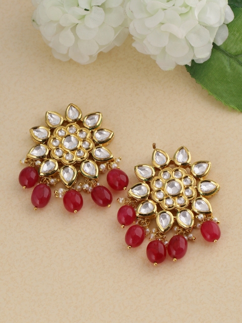 

Tistabene Red & Gold-Toned Geometric Drop Earrings