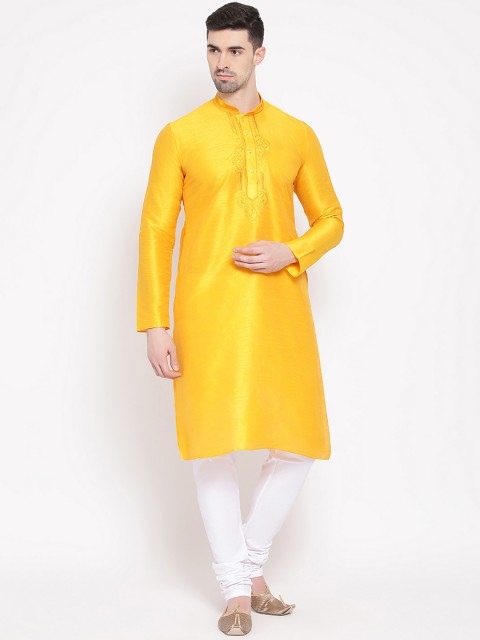 

NAMASKAR Men Yellow Yoke Design Straight Kurta