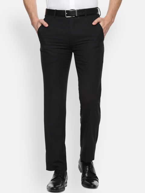 

Van Heusen Men Black Slim Fit Self Design Formal Trousers