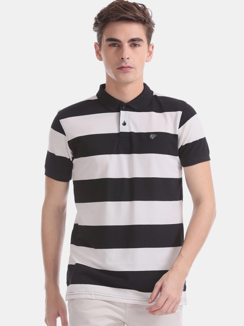 

Ruggers Men White & Black Striped Polo Collar T-shirt