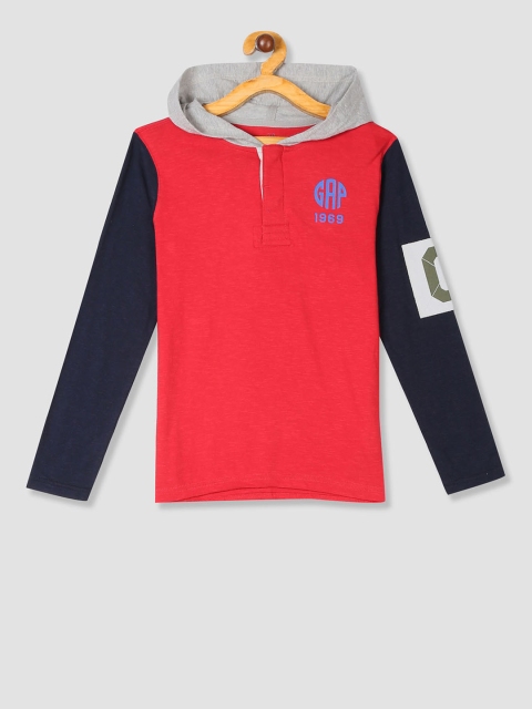 

GAP Boys Red Solid Hooded T-shirt
