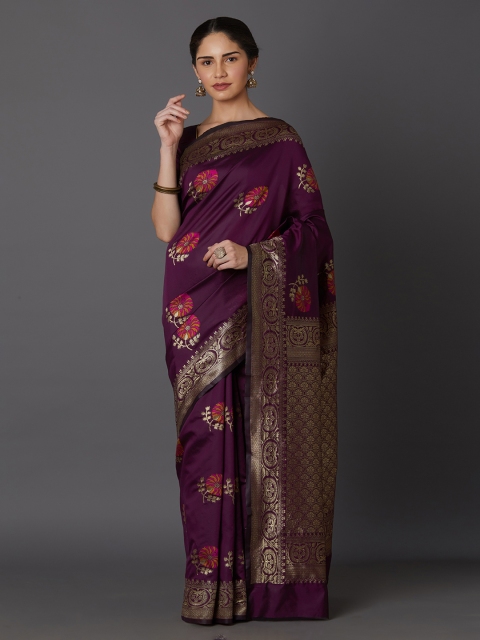 

Mitera Purple & Pink Silk Blend Woven Design Kanjeevaram Saree