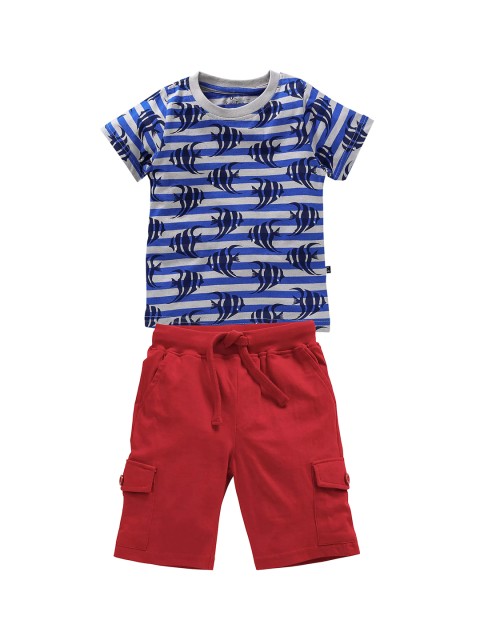 

KiddoPanti Boys Blue & Red Printed T-shirt with Shorts