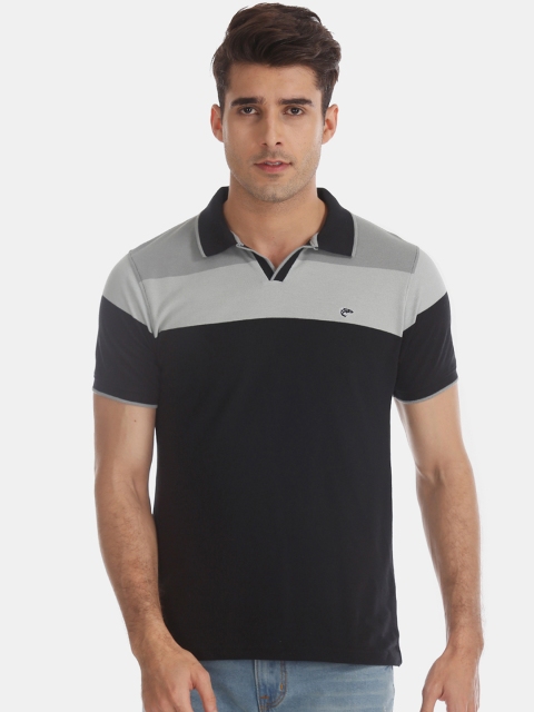 

Ruggers Men Black & Grey Colourblocked Polo Collar T-shirt