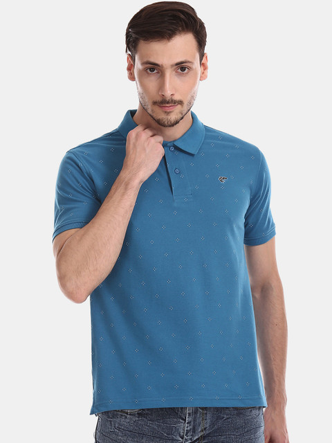 

Ruggers Men Blue Printed Polo Collar Slim Fit T-shirt