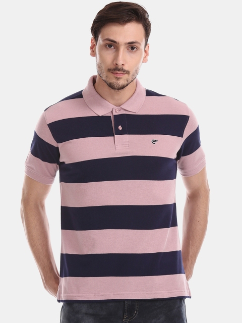 

Ruggers Men Navy Blue Striped Polo Collar Slim Fit T-shirt