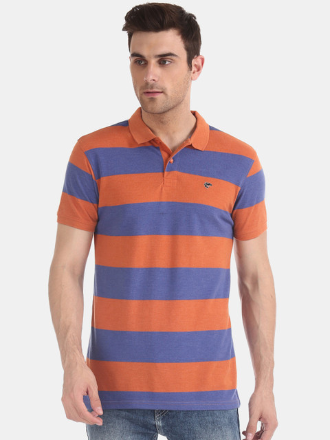 

Ruggers Men Purple & Orange Striped Polo Collar T-shirt