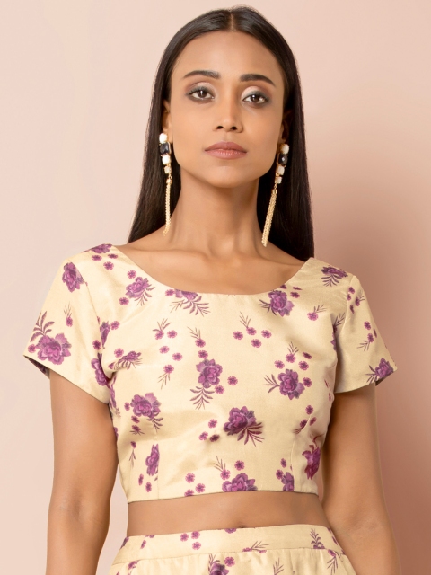 

INDYA Women Beige Floral Print Crop Top