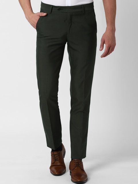 

Peter England Men Olive Green Solid Slim Fit Formal Trousers