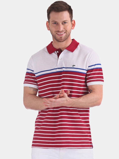 

Ruggers Men Red & White Striped Polo Collar T-shirt