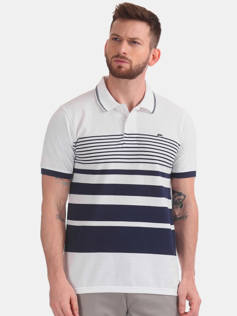 

Ruggers Men White & Navy Blue Striped Polo Collar T-shirt