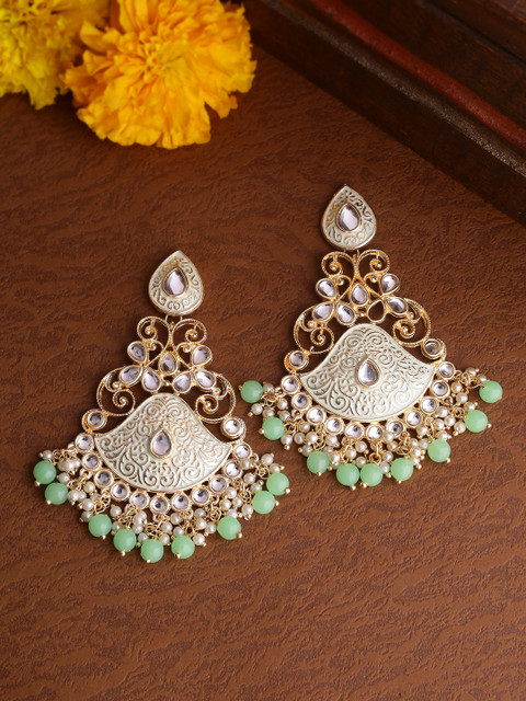 

Shoshaa Gold-Plated & Off-White Handcrafted Classic Drop Earrings