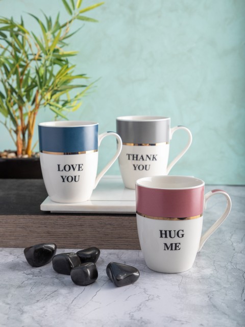 

White Gold Set of 3 White Printed Porcelain Cup Set 360 ml