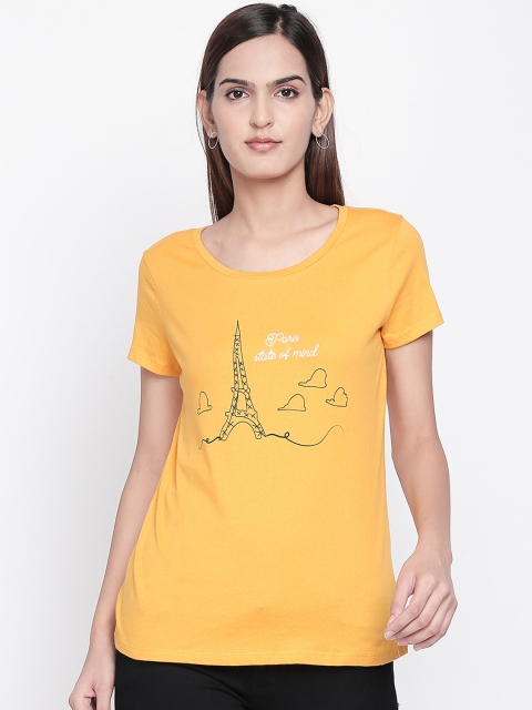 

Honey by Pantaloons Women Yellow Printed Round Neck T-shirt