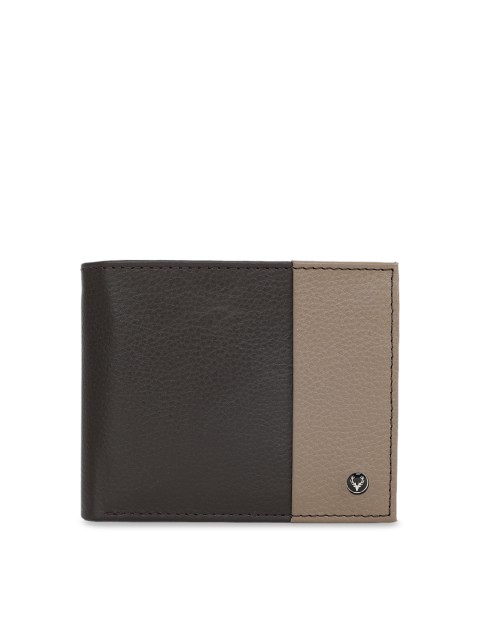 

Allen Solly Men Brown & Grey Colourblocked Two Fold Leather Wallet