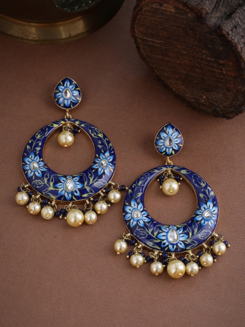 

Tistabene Blue & Gold-Plated Meenkari Circular Chandbalis