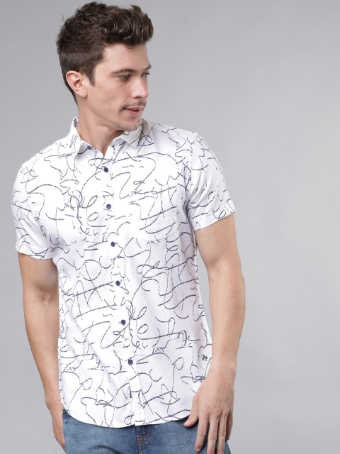 

LOCOMOTIVE Men White & Navy Blue Slim Fit Printed Casual Shirt