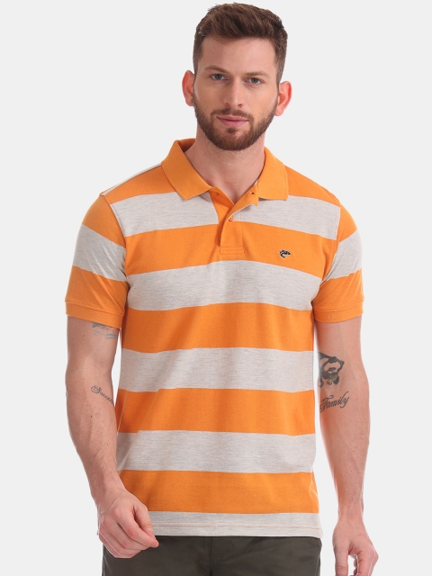 

Ruggers Men Orange & Beige Colourblocked Polo Collar Slim Fit T-shirt