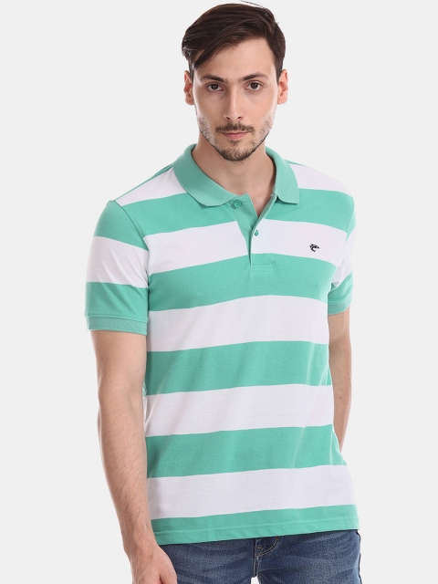

Ruggers Men White & Sea Green Striped Polo Collar T-shirt