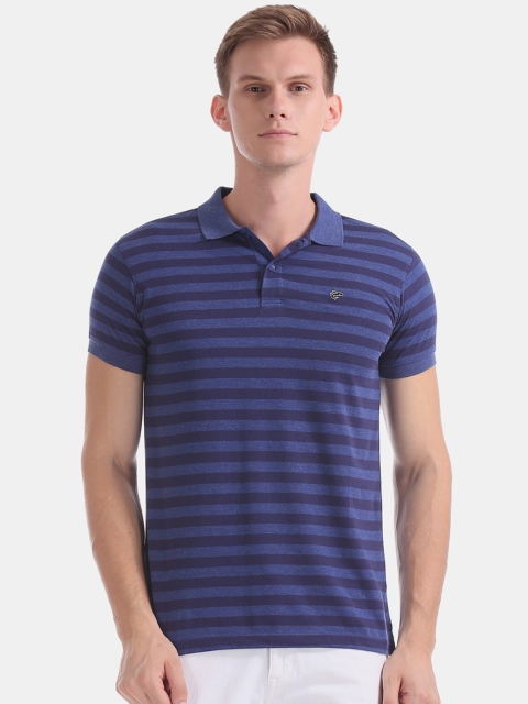 

Ruggers Men Blue Striped Polo Collar T-shirt