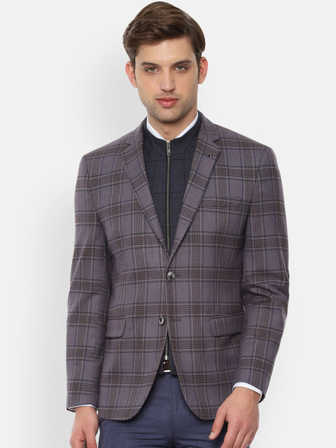 

Van Heusen Men Grey & Brown Checked Single-Breasted Slim-Fit Blazer