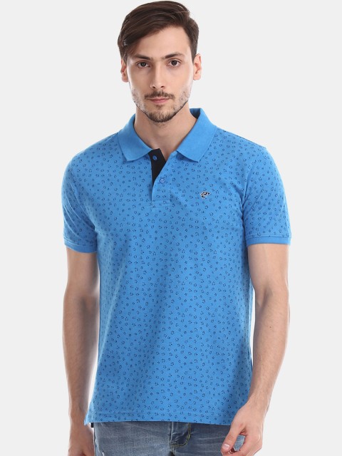 

Ruggers Men Blue Printed Polo Collar T-shirt