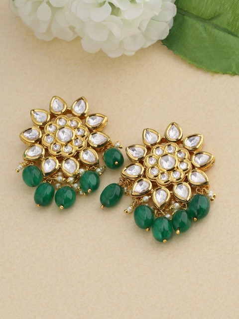 

Tistabene Green & Gold-Toned Geometric Drop Earrings