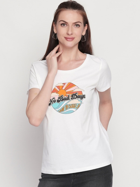 

Honey by Pantaloons Women White Printed Round Neck T-shirt