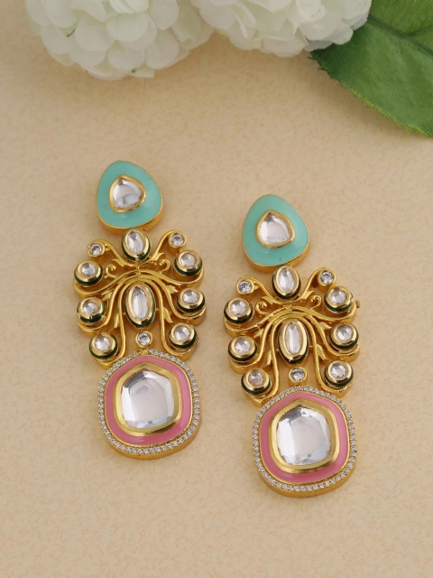 

Tistabene Gold-Plated & Pink Kundan Geometric Drop Earrings