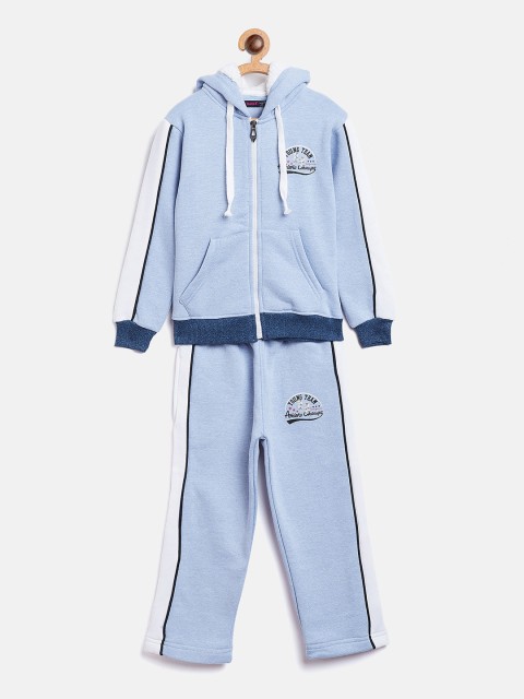 

Nins Moda Girls Blue & White Colourblocked Fleece Hooded Tracksuit