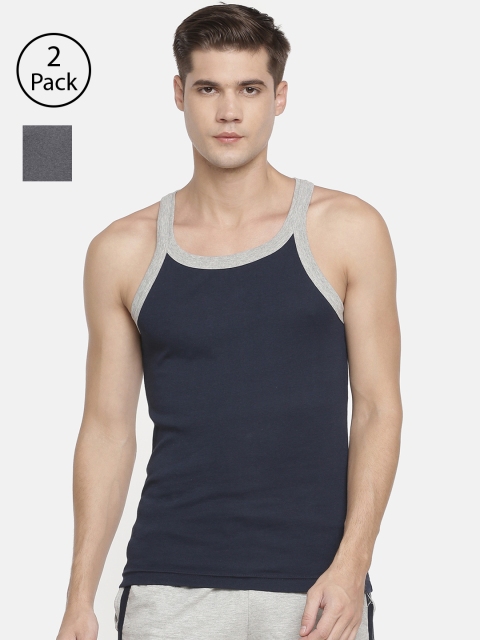 

Macroman M-Series Men Pack of 2 Solid Innerwear Vests MS902-NB-BM, Navy blue
