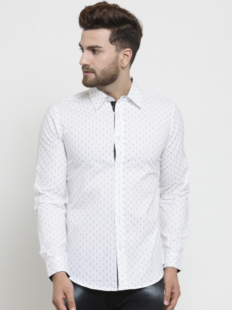 

Purple State Men White Slim Fit Printed Casual Shirt